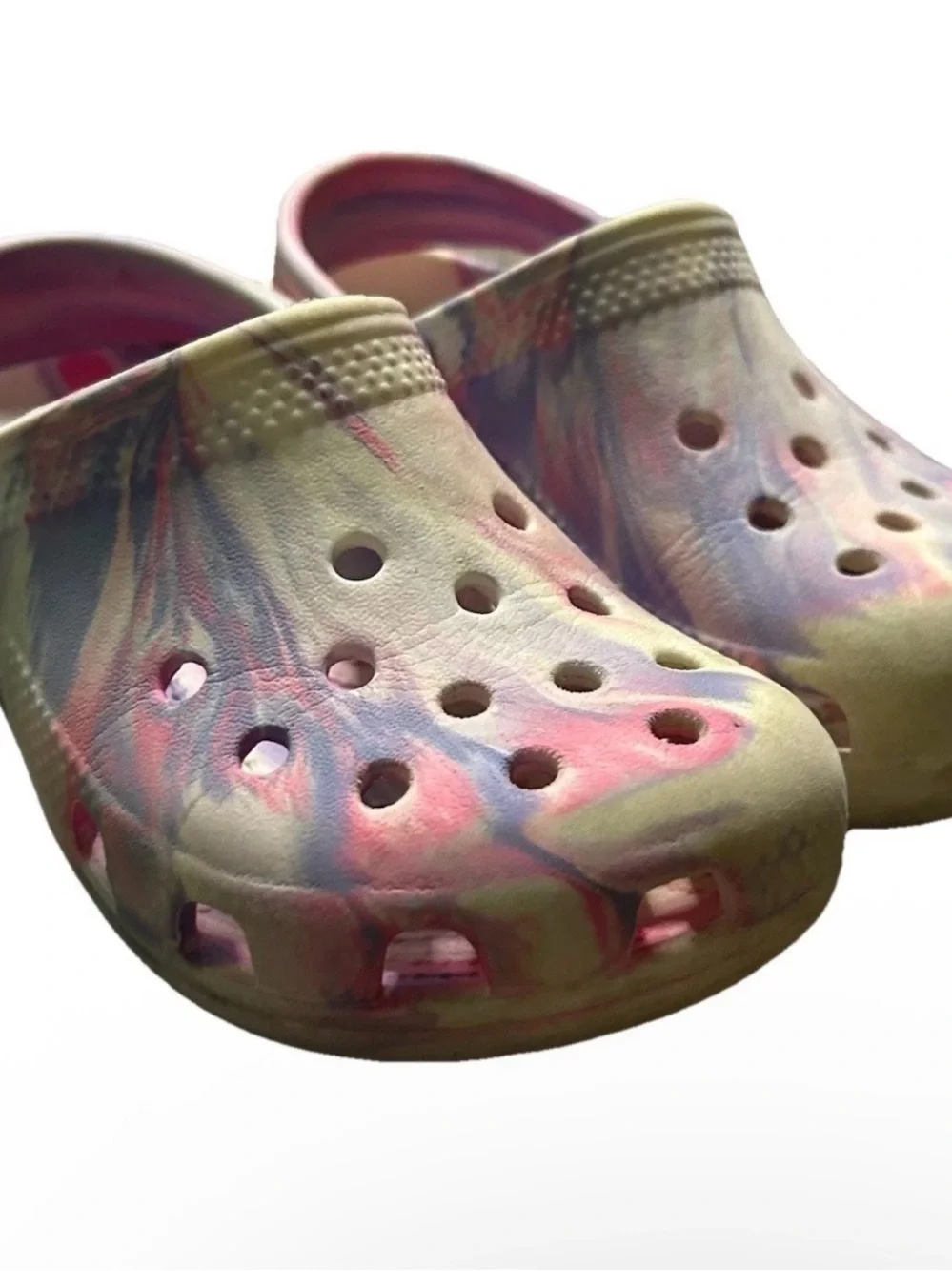 Toddler Girl Crocs Pink Purple White Tie Dye Clogs Water Shoes Summer Size 10